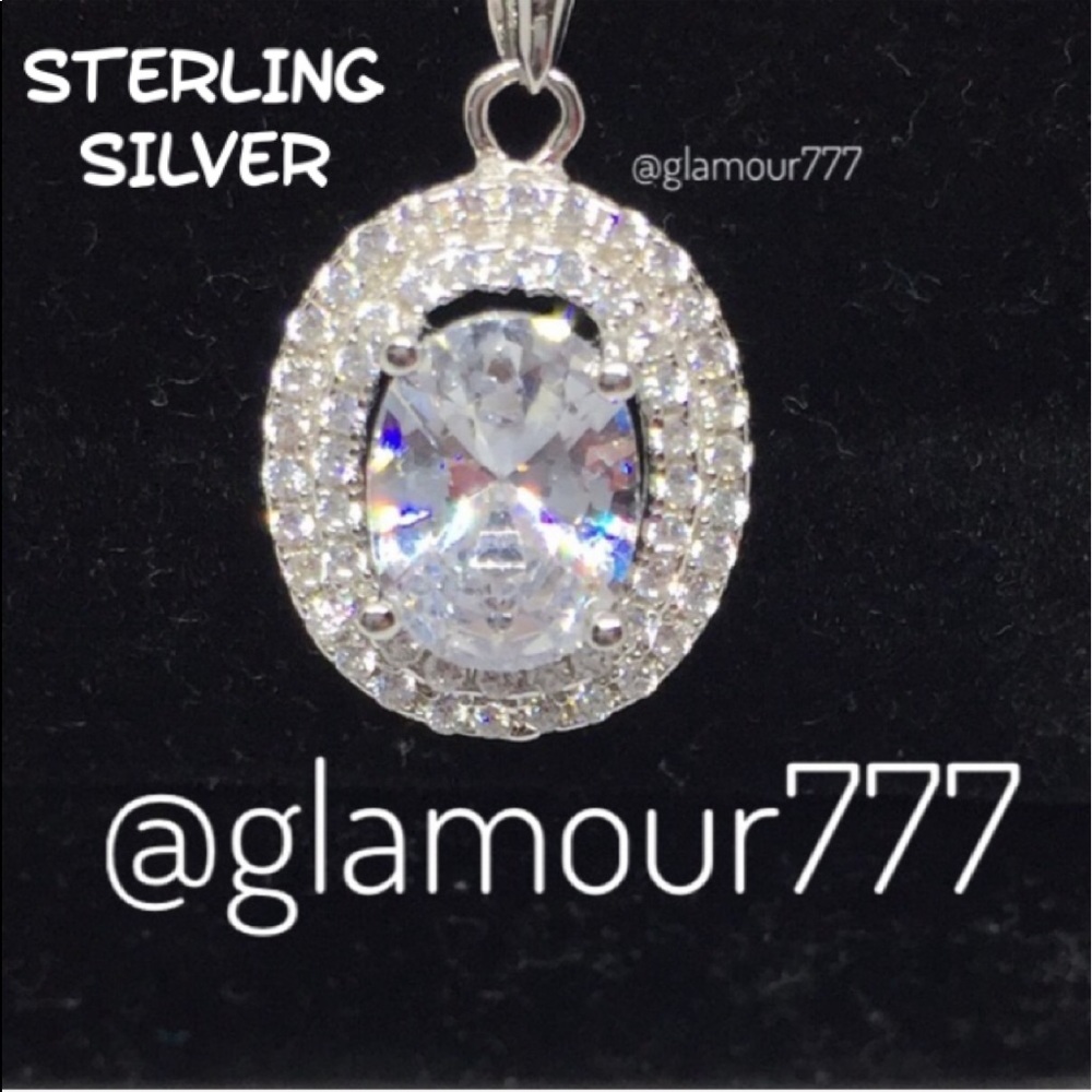 Sterling Silver Simulated Diamond Pendant &chain